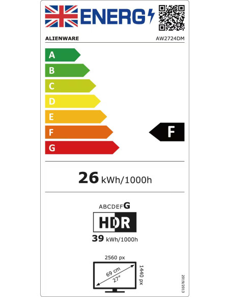 Dell | Gaming Monitor | AW2724DM | 27 " | IPS | QHD | 16:9 | 180 Hz | 1 ms | 2560 x 1440 | 600 cd/m | HDMI ports quantity 1 | B
