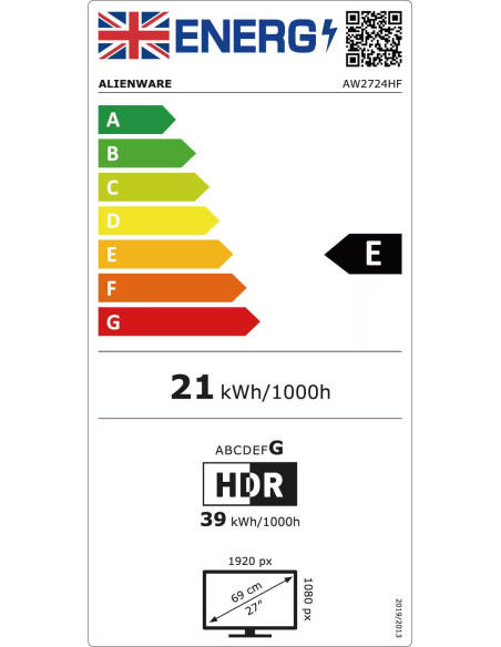 Dell | Gaming Monitor | AW2724HF | 27 " | IPS | FHD | 16:9 | 360 Hz | 0.5 ms | 1920 x 1080 | 400 cd/m | HDMI ports quantity 1 |