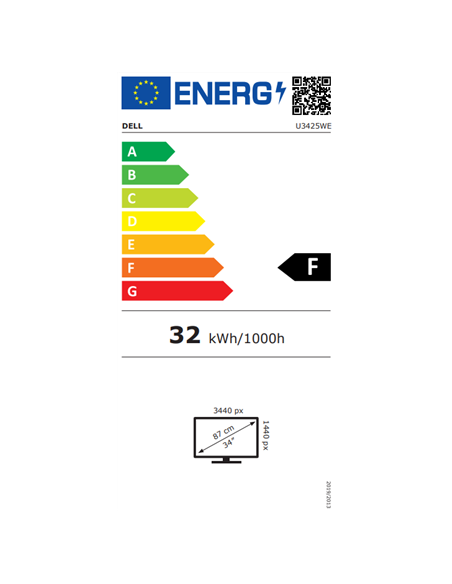 Dell | 34 " | IPS | 21:9 | 120 Hz | 5 ms | 3440 x 1440 pixels | 300 cd/m | HDMI ports quantity 1