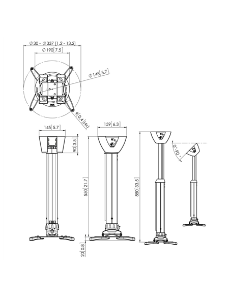 Vogels | Projector Ceiling mount | PPC1555W | Maximum weight (capacity) 15 kg | White