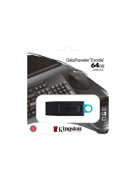 Kingston | DataTraveler Exodia USB Flash Drive | 64 GB | USB 3.2 Gen 1 | Black/Blue