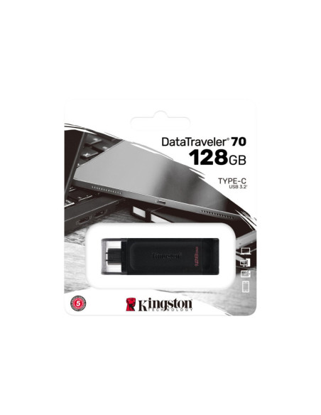 Kingston | USB Flash Drive | DataTraveler 70 | 128 GB | USB 3.2 Gen 1 Type-C | Black