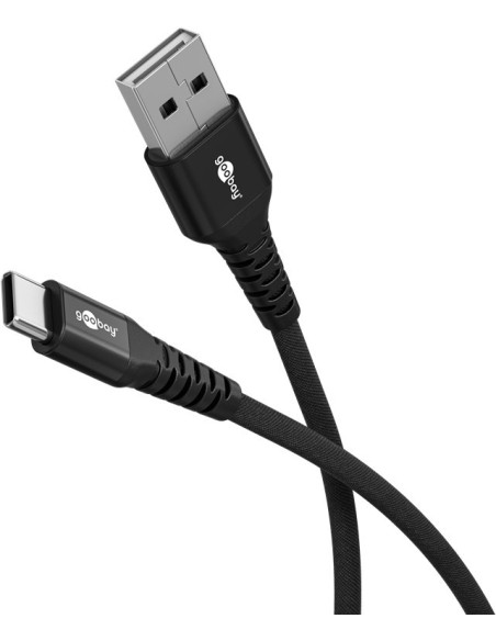 Goobay USB-C to USB-A Supersoft Textile Cable with Metal Plugs | 74526 | USB-C to USB-A