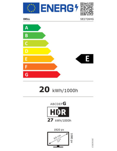 Dell SE2726HG | 27 " | IPS | FHD | 240 Hz | 0.5/1/3/5 ms | 1920 x 1080 pixels | 300 cd/m | HDMI ports quantity 2 | Black