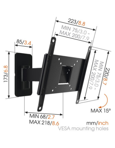 Vogels | Wall mount | MA2030-A1 | Full motion | 19-40 " | Maximum weight (capacity) 15 kg | Black