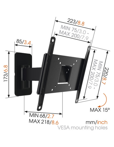 Vogels | Wall mount | MA2030-A1 | Full motion | 19-40 " | Maximum weight (capacity) 15 kg | Black