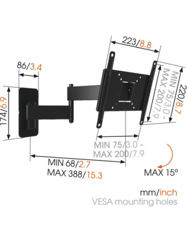 Vogels | Wall mount | MA2040-A1 | Full motion | 19-40 " | Maximum weight (capacity) 15 kg | Black