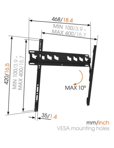Vogels | Wall mount | MA3010-A1 | Tilt | 32-55 " | Maximum weight (capacity) 40 kg | Black