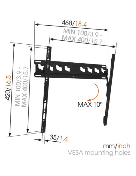 Vogels | Wall mount | MA3010-A1 | Tilt | 32-55 " | Maximum weight (capacity) 40 kg | Black