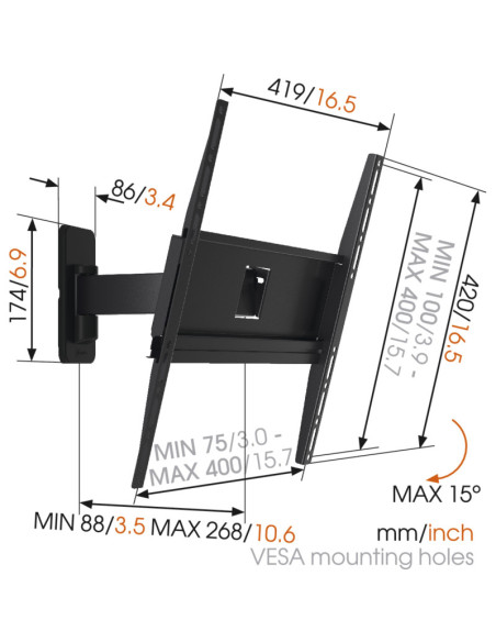 Vogels | Wall mount | MA3030-A1 | Full motion | 32-65 " | Maximum weight (capacity) 25 kg | Black