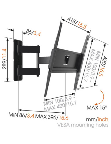 Vogels | Wall mount | MA3040-A1 | Full Motion | 32-65 " | Maximum weight (capacity) 25 kg | Black