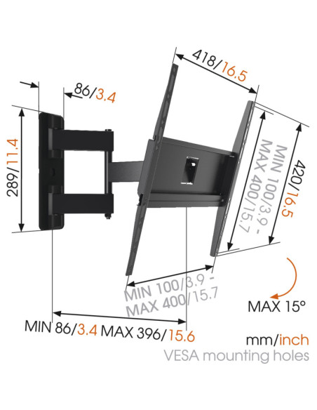 Vogels | Wall mount | MA3040-A1 | Full Motion | 32-65 " | Maximum weight (capacity) 25 kg | Black