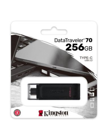 Kingston | USB Flash Drive | DataTraveler 70 | 256 GB | USB 3.2 Gen 1 Type-C | Black