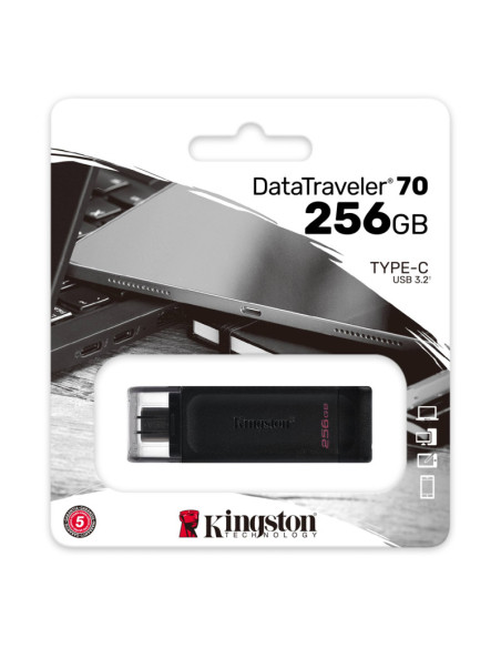 Kingston | USB Flash Drive | DataTraveler 70 | 256 GB | USB 3.2 Gen 1 Type-C | Black