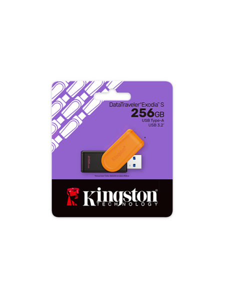 Kingston USB Flash Drive | DataTraveler Exodia S | 256 GB | USB 3.2 Gen 1 | Black/Orange
