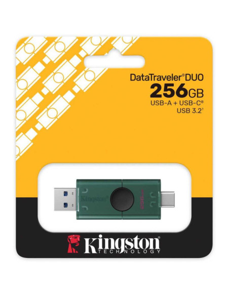 Kingston USB Flash Drive | DataTraveler Duo | 256 GB | USB Type-A and USB Type-C | Black/Green