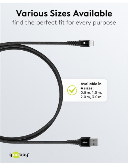 Goobay | USB-C to USB-A Supersoft Textile Cable with Metal Plugs | 74526 | USB-C to USB-A