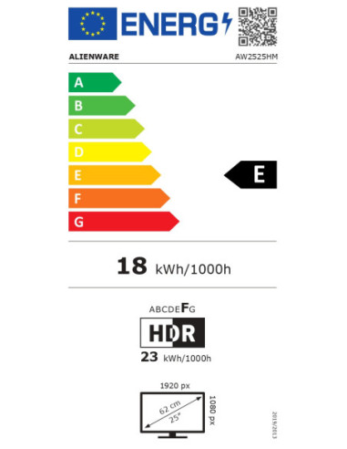 Dell | Alienware AW2525HM | 25 " | Fast IPS | FHD | 16:9 | 320 Hz | 1 ms | 1920 x 1080 pixels | 400 cd/m | HDMI ports quantity 