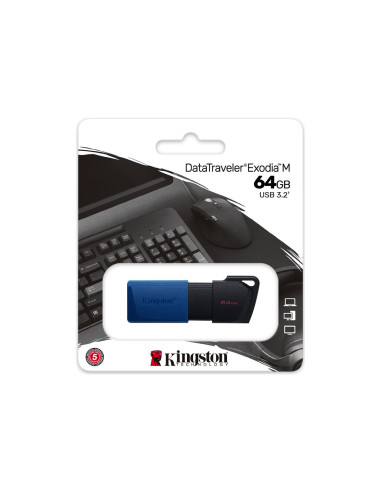 Kingston | USB 3.2 Flash Drive | DataTraveler Exodia M | 64 GB | USB Type-A | Black/Blue