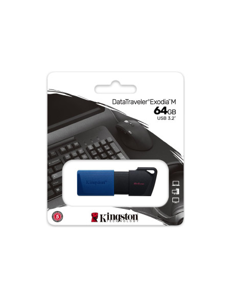 Kingston | USB 3.2 Flash Drive | DataTraveler Exodia M | 64 GB | USB Type-A | Black/Blue