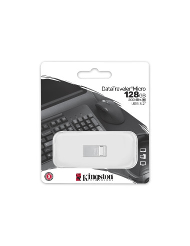 Kingston | USB 3.2 Flash Drive | DataTraveler micro | 128 GB | USB Type-A | Silver