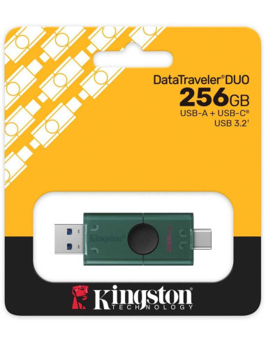 Kingston USB Flash Drive | DataTraveler Duo | 256 GB | USB Type-C/Type-A | Black/Green