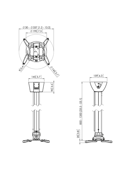 Vogels PPC1585 Projector ceiling mount, White | Vogels | Projector Ceiling mount | Turn, Tilt | Maximum weight (capacity) 15 kg