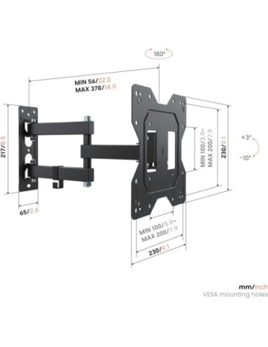 Vogels Wall mount | UP 2043 Full-Motion TV Wall Mount S | 19-43 " | Rotate, Tilt | Maximum weight (capacity) 20 kg | Black