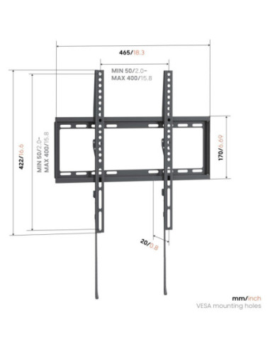Vogels Wall mount | UP 4003 TV Wall Mount M | Fixed | 32-65 " | Maximum weight (capacity) 55 kg | Black