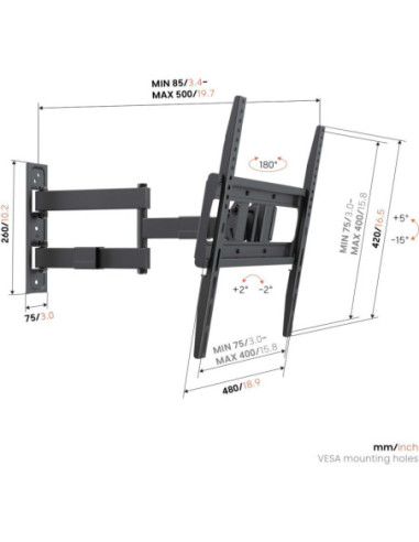 Vogels Wall mount | UP 4043 Full-Motion TV Wall Mount M | 32-65 " | Rotate, Tilt | Maximum weight (capacity) 25 kg | Black