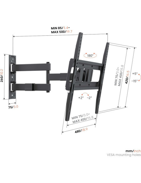 Vogels Wall mount | UP 4043 Full-Motion TV Wall Mount M | 32-65 " | Rotate, Tilt | Maximum weight (capacity) 25 kg | Black