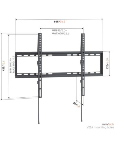 Vogels Wall mount | UP 6003 Fixed TV Wall Mount L | 40-80 " | Fixed | Maximum weight (capacity) 55 kg | Black