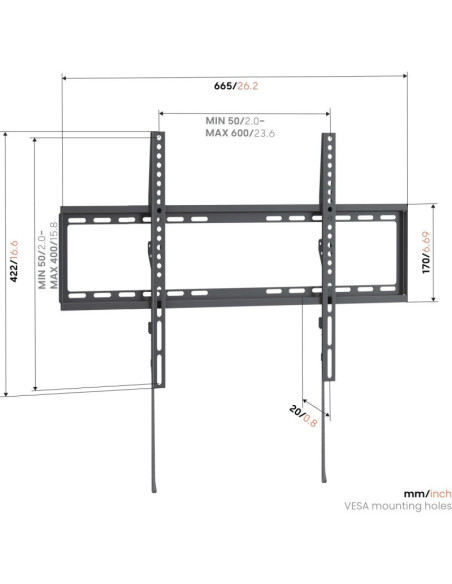 Vogels Wall mount | UP 6003 Fixed TV Wall Mount L | 40-80 " | Fixed | Maximum weight (capacity) 55 kg | Black