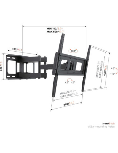 Vogels Wall mount | UP 6053 Full-Motion TV Wall Mount L | 40-80 " | Rotate, Tilt | Maximum weight (capacity) 40 kg | Black