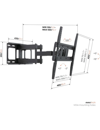 Vogels Wall mount | UP 4053 Full-Motion TV Wall Mount M | 32-65 " | Rotate, Tilt | Maximum weight (capacity) 40 kg | Black