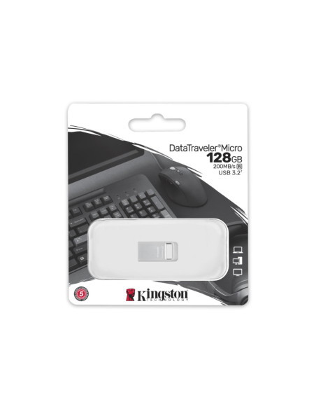 Kingston | USB 3.2 Flash Drive | DataTraveler micro | 128 GB | USB Type-A | Silver